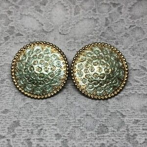 VINTAGE round textured circular enamel dressy statement earrings antiqued look.